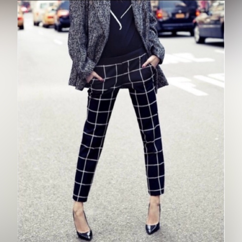 Window Pane Ankle Length Dress Pants